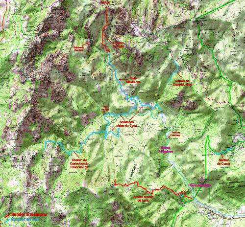 Carte du Haut-Cavu et de San Martinu avec chemins et sentiers début 2015